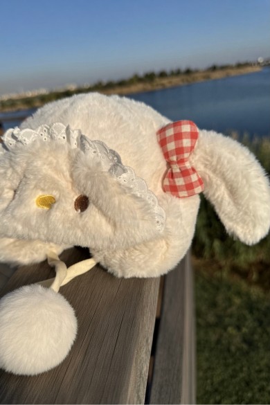 Kız Bebek Kulaklı Ponponlu Peluş Tavşan Şapka