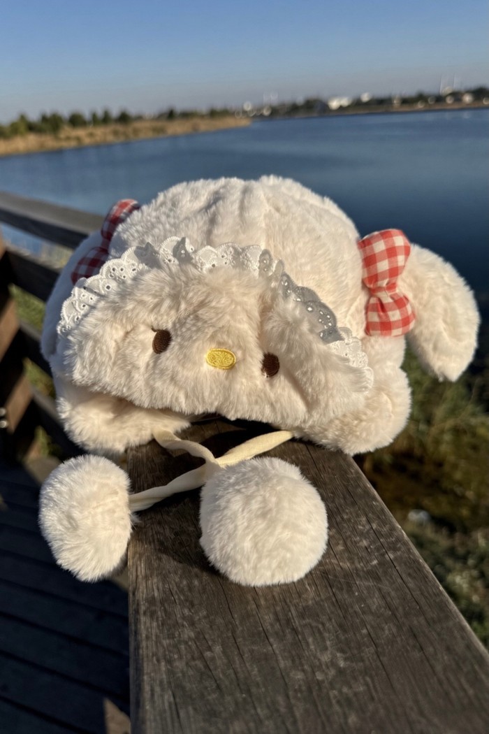 Kız Bebek Kulaklı Ponponlu Peluş Tavşan Şapka