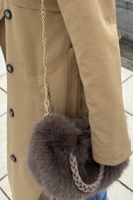 Kadın Örgü Saplı Peluş Çanta | Zincirli Kışlık Baget Modeli