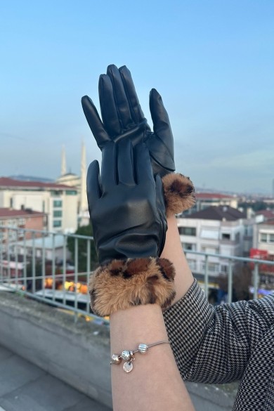 Kadın Kürk Detaylı Deri Eldiven | Lüks Kışlık Tasarım