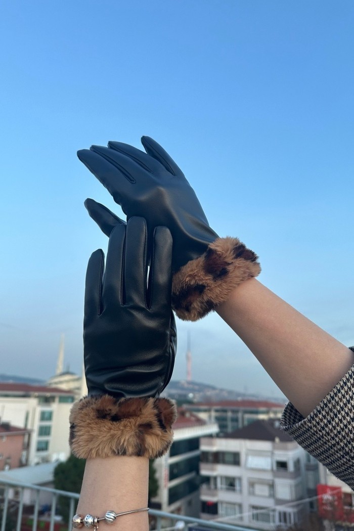 Kadın Kürk Detaylı Deri Eldiven | Lüks Kışlık Tasarım
