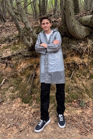 Kapüşonlu Unisex Uzun  Çocuk Yağmurluğu