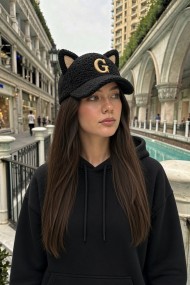 Kadın Kulak Detaylı Peluş Şapka | Kışlık Kep Model