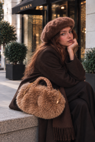 Kadın Örgü Saplı Peluş Çanta | Zincirli Kışlık Baget Modeli