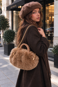 Kadın Örgü Saplı Peluş Çanta | Zincirli Kışlık Baget Modeli