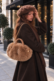 Kadın Örgü Saplı Peluş Çanta | Zincirli Kışlık Baget Modeli