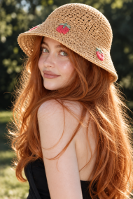 Çilek Desenli Kadın Bucket Şapkası | Mollycrush