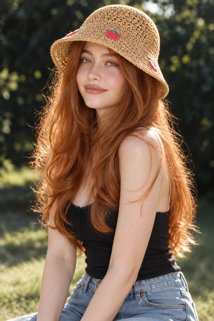 Çilek Desenli Kadın Bucket Şapkası | Mollycrush