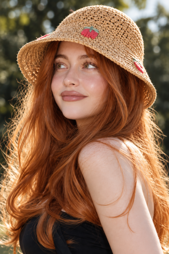 Çilek Desenli Kadın Bucket Şapkası | Mollycrush