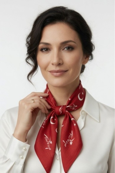 Ay Yıldız Desenli Pamuklu Bandana | Hediyelik Türkiyeli Fular