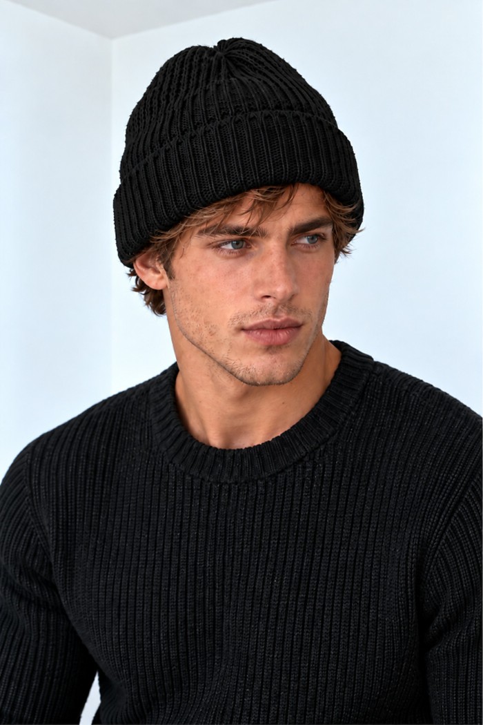 Unisex Yün Karışımlı Bere | Kalın Fitilli Triko Model