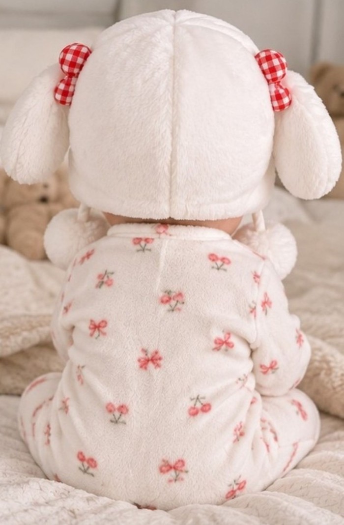 Bebek Peluş Tavşanlı Şapka | Astarlı Kulaklı Ponponlu Model