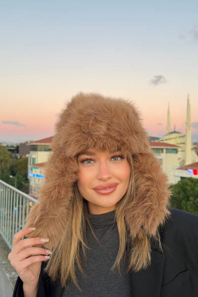 Kadın Peluş Kışlık Suni Kürklü Luxury Pilot Şapka