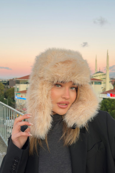 Kadın Peluş Kışlık Suni Kürklü Luxury Pilot Şapka