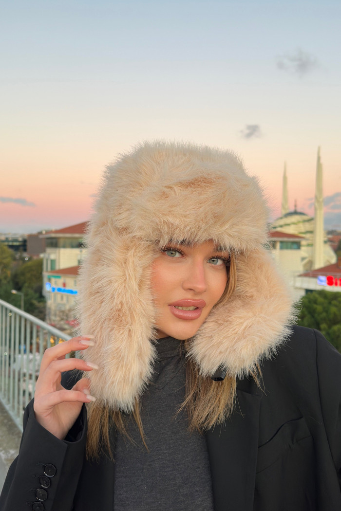 Kadın Peluş Kışlık Suni Kürklü Luxury Pilot Şapka
