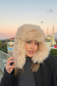 Kadın Peluş Kışlık Suni Kürklü Luxury Pilot Şapka
