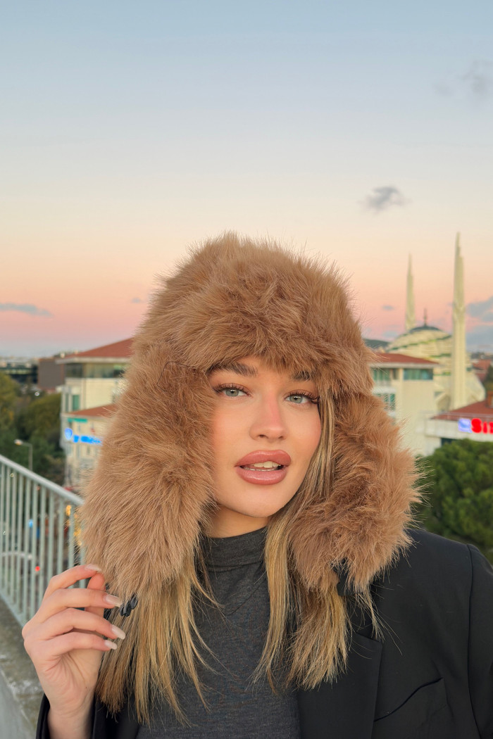 Kadın Peluş Kışlık Suni Kürklü Luxury Pilot Şapka