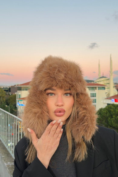 Kadın Peluş Kışlık Suni Kürklü Luxury Pilot Şapka