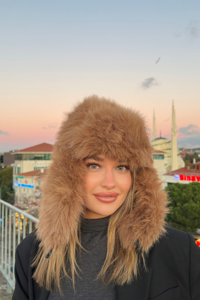 Kadın Peluş Kışlık Suni Kürklü Luxury Pilot Şapka