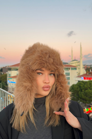 Kadın Peluş Kışlık Suni Kürklü Luxury Pilot Şapka