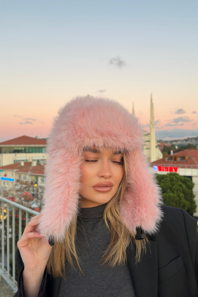Kadın Peluş Kışlık Suni Kürklü Luxury Pilot Şapka
