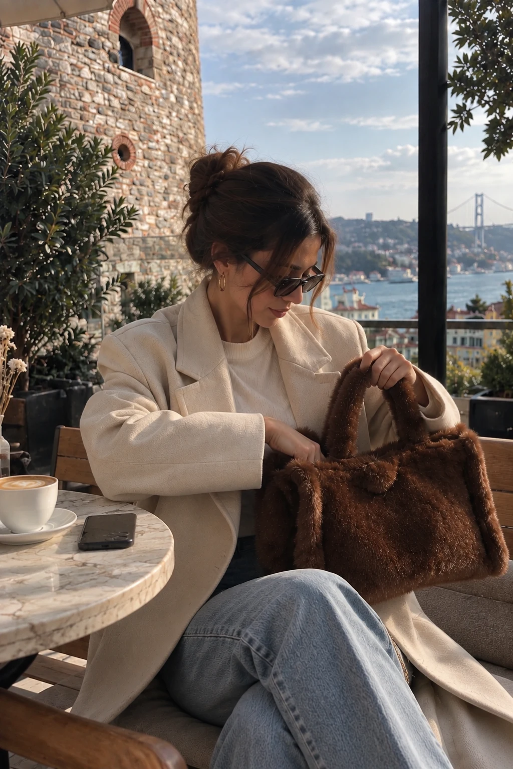 Peluş Omuz ve El Çantası · Model üzerinde detay