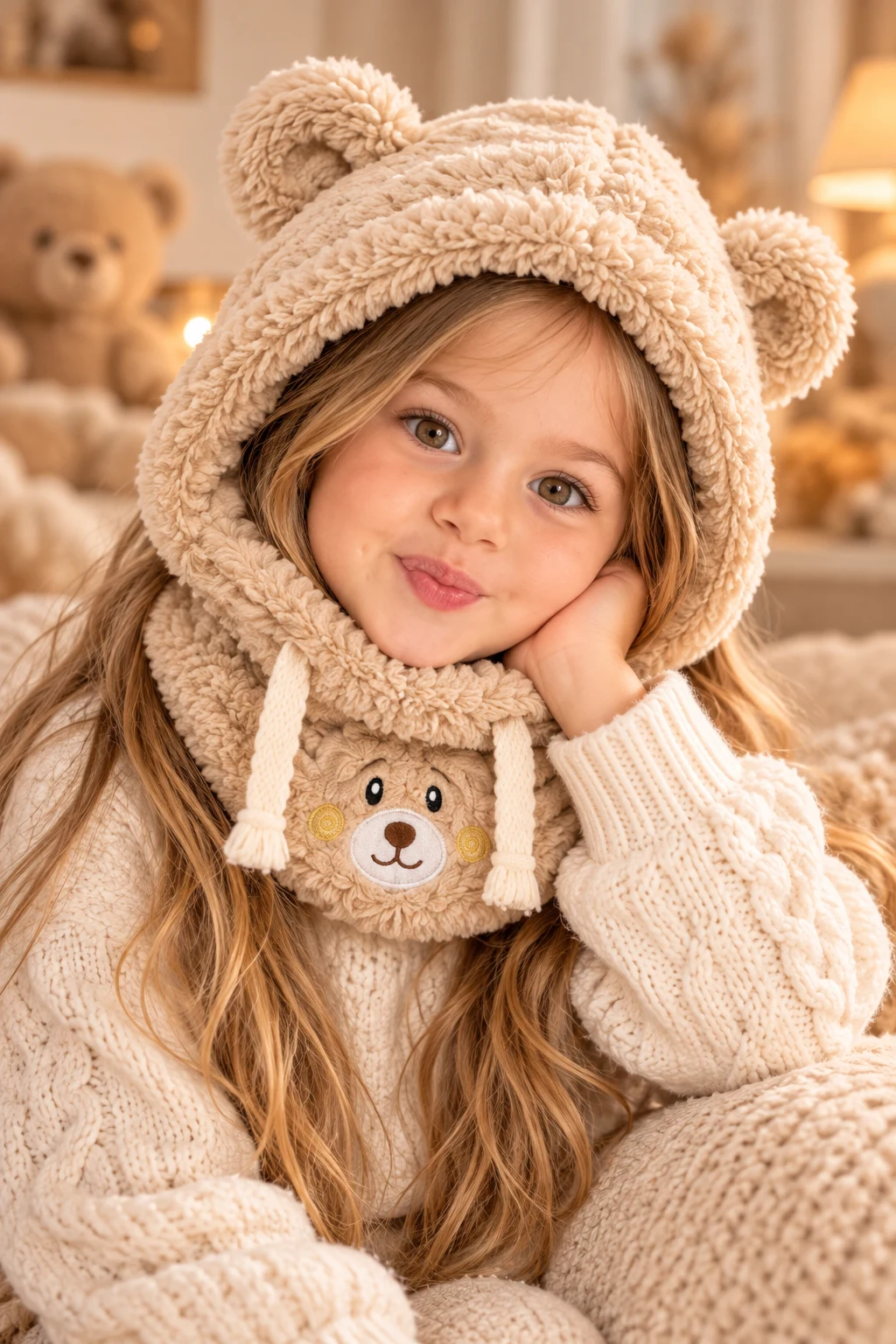 Çocuk Kışlık Ayıcık Kulaklı Peluş Balaklava · Modelli kullanım