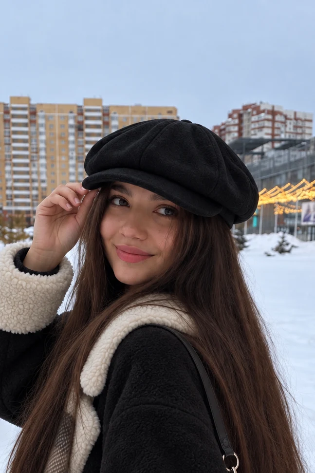 Lüks Unisex Yünlü Kasket · Model üzerinde detay